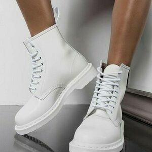 White Patent Leather Lace-Up Boots